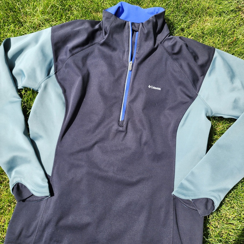 Columbia Pullover Women XL Omni-Wind Block Half Zip Blue Performance Hiking Top